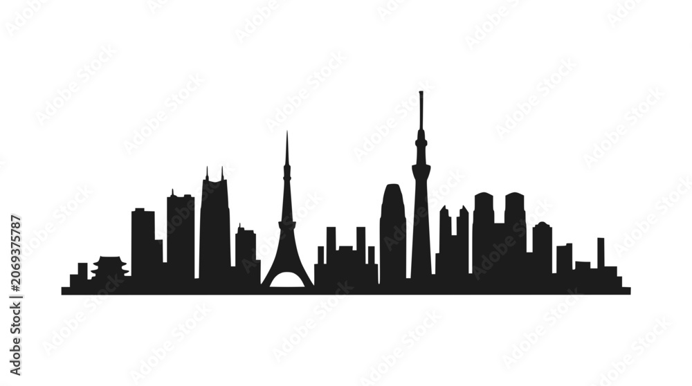 Obraz premium Tokyo Skyline Silhouette: Iconic Landmarks and Modern Architecture