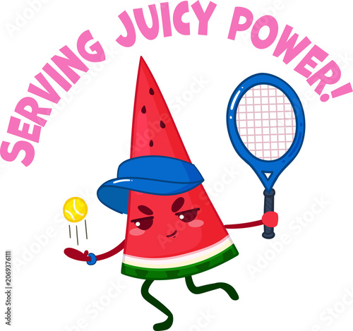 Watermelon Playing Tennis Illustration