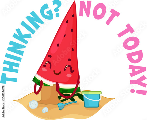 Watermelon Character on Beach Not Thinking