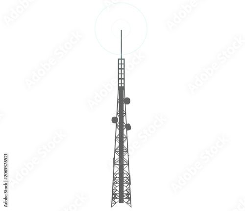 Multiple Telecommunication Towers Broadcasting Signal Waves 3D 