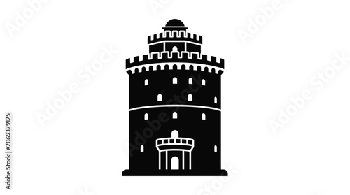 Photos Medieval tower with crenellations and arched doorway black silhouette