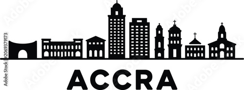 Tableau sur toile Accra city skyline silhouette diverse architectural landmarks of the ghanaian ca