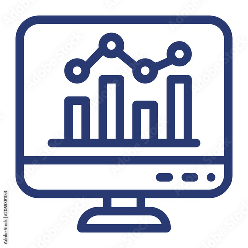 Digital monitor display screen showing a business growth bar chart icon transparent background