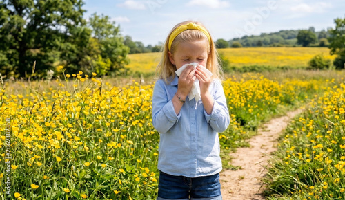 girl suffering from seasonal hay fever or Catarrh disease