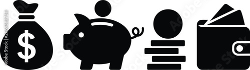 Obraz na plátne Flat icons set of money and savings symbols