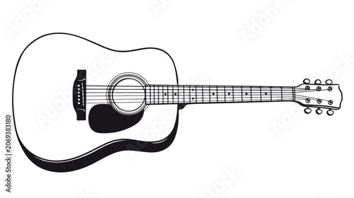 Schilderij op canvas Acoustic guitar vector illustration, black and white line art of a folk musical