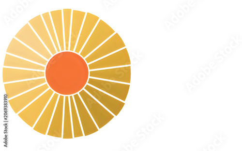 Golden sunburst design with orange center and white lines