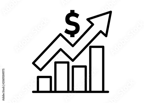 Cuadro en lienzo Gráfico de barras con flecha ascendente y símbolo de dólar