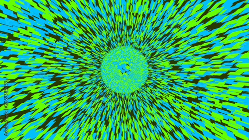 Psychedelic explosion, neon green blue tie dye, abstract background, colorful burst
