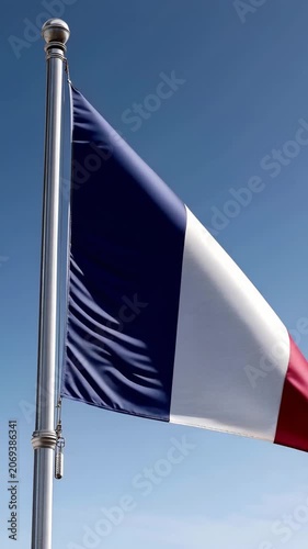 France flag waving gracefully in the wind, vertical video featuring vibrant tricolor colors, realistic fabric motion and patriotic national pride