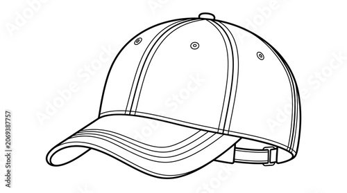 Baseball Cap Outline Drawing, Simple Line Art, Headwear Fashion