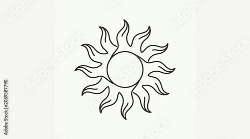 Stylized sun outline drawing, simple line art, celestial symbol for design