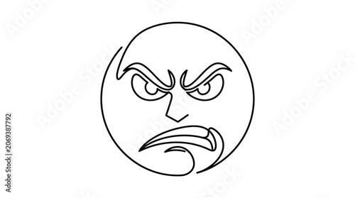 Angry Face Icon, Minimalist Line Art Drawing, Emotion Symbol