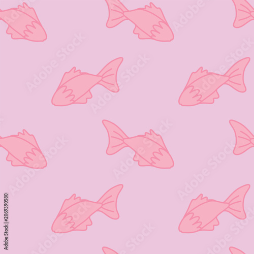 Seamless Pattern with Pink Fish Illustrations on Soft Pink Background