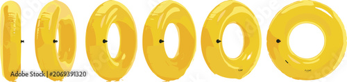 Fotografie Inflatable yellow swimming ring rotating in different angles sequence set isola