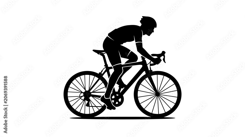 Fototapeta premium Silhouette Cyclist Riding Racing Bicycle, Sport Athlete