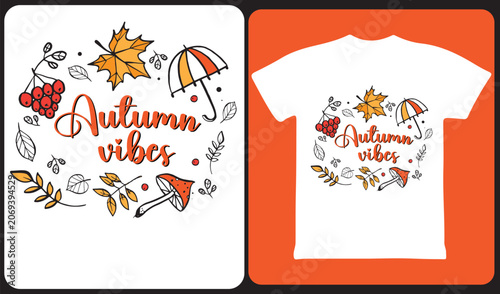Autumn vibes doodle art typography t-shirt design