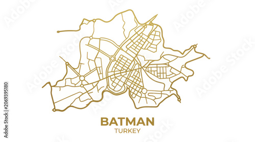 Photos Golden city map of batman turkey with minimalist line art style