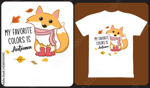My favorite colors is autumn cute fox t-shirt design