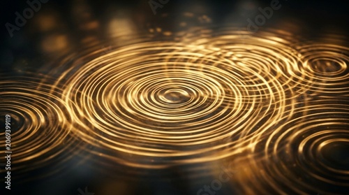 Golden ripple rings forming abstract circular light background