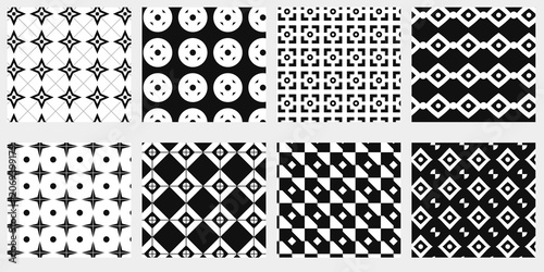 Εκτύπωση καμβά A collection of eight distinct black and white geometric patterns and seamless t