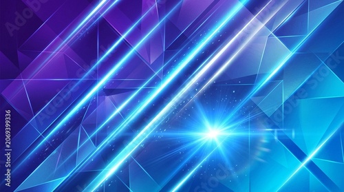 Gradient geometric background with diagonal beams and blue flare