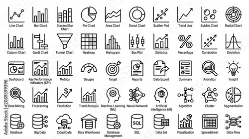 A collection of various business and technology icons are shown.