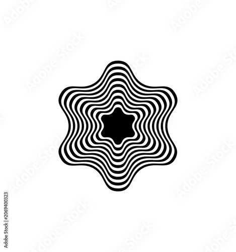 Abstract star shape with concentric wavy black lines on transparent background