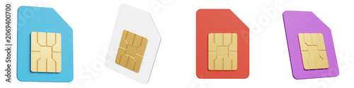 Fotografía Set of colorful 3D SIM card icons isolated on transparent background