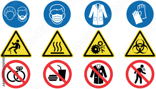Fotografie Laboratory safety warning mandatory and prohibition sign set with hazard icons b