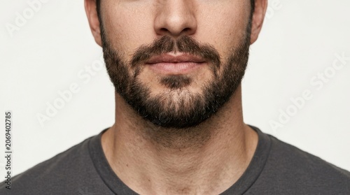 Close-up portrait of a man with a thick beard on a white background isolated on white background