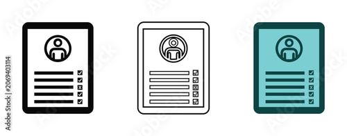 Foto Personal resume and curriculum vitae icons set with profile picture and checklis