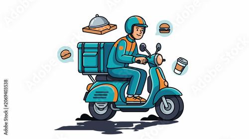 A food delivery rider on a scooter with food items