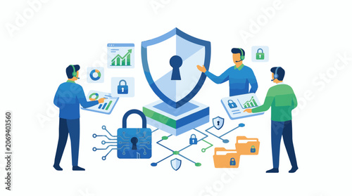 Illustration of people working together on cybersecurity