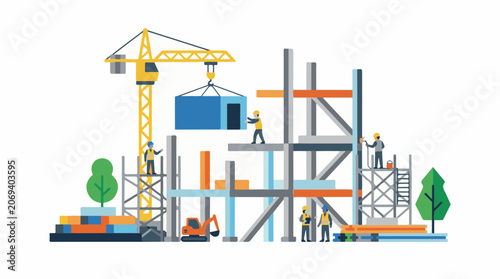 Construction site with workers building a structure (5)
