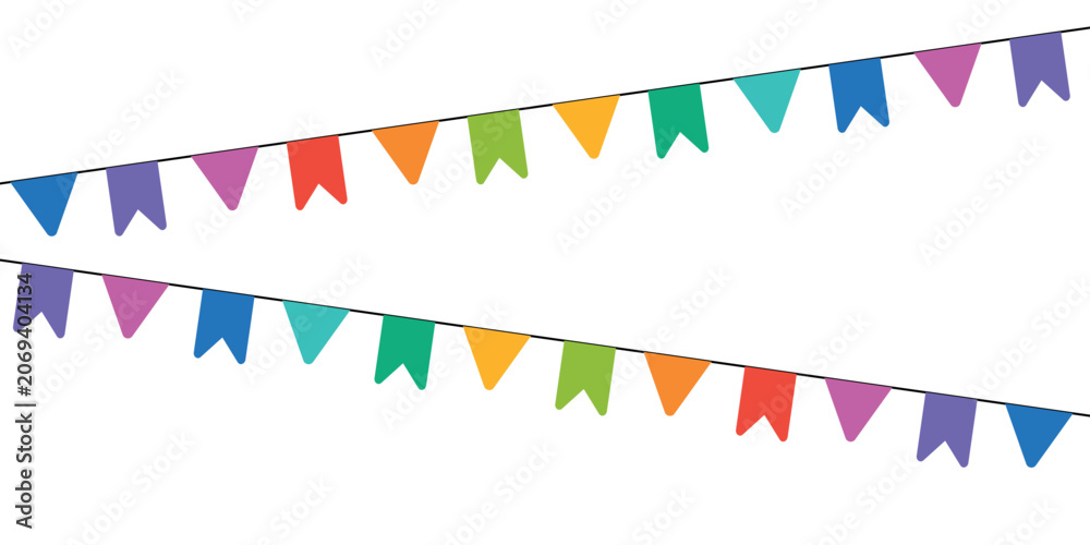 Obraz premium Colorful pennant bunting garland isolated on white party decoration element