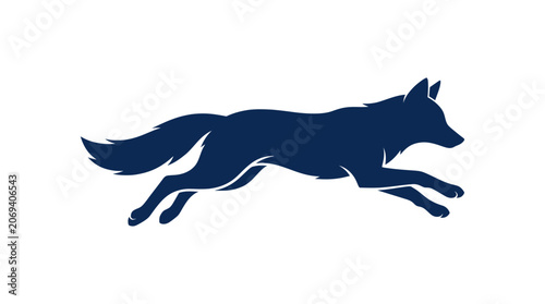 Vászonkép Navy blue jumping fox silhouette in mid-air leap