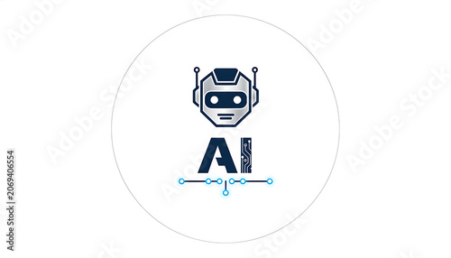 Futuristic AI robot head with glowing blue circuit lines isolated on transparent background