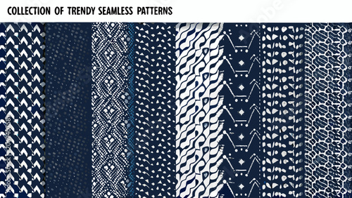Cuadro en lienzo Collection Of Trendy Seamless Patterns Featuring Geometric And Organic Motifs Da