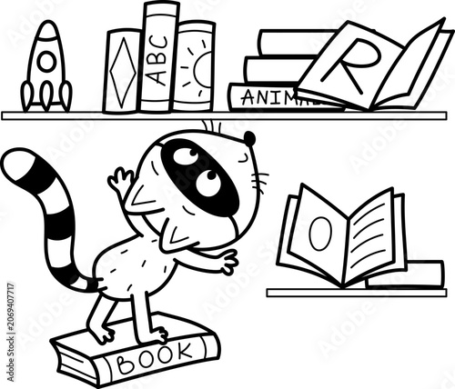 фотографія Cute Cartoon Raccoon Reading Books