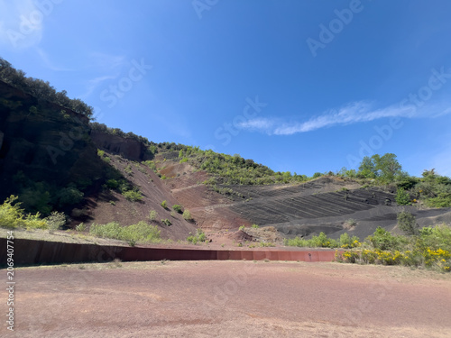 Volcanic landscape showing earth layers in Olot, Catalonia, Spain