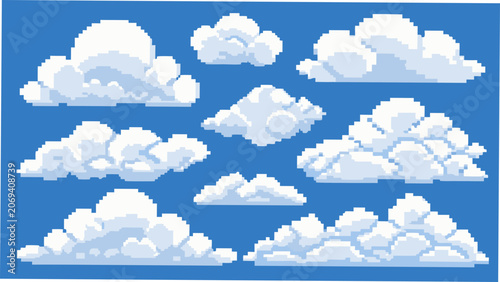 Fotografie Pixelated White Clouds Against A Blue Background A Digital Vector Illustration c