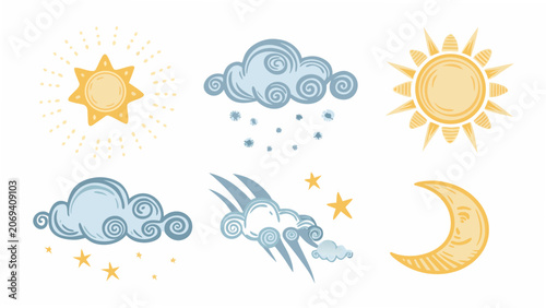 Fotografija Fantasy Style Weather Elements Illustration Featuring Sun Clouds Moon And Stars