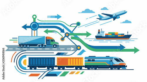 Colorful illustration of various transportation modes and their connections (1)