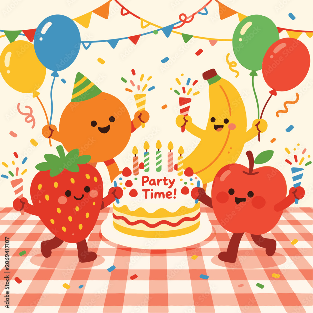 Fototapeta premium happy birthday card with birthday cake