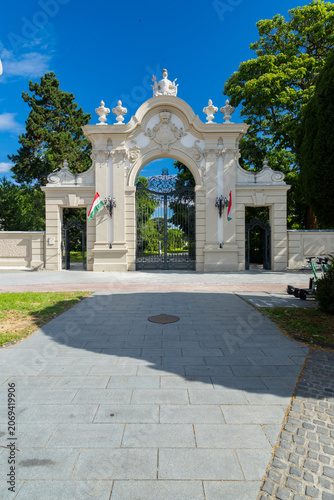 Festetics Palace ornate main gate in Keszthely, Hungary