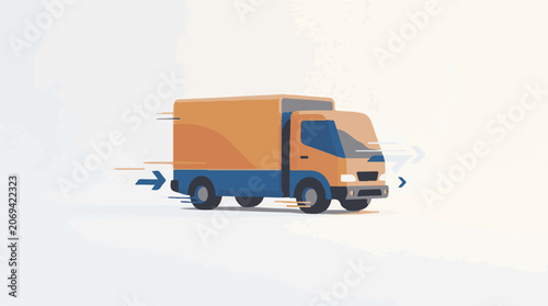 A stylized illustration of a moving delivery truck with motion lines