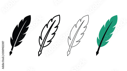 Photos Set of four different style antique quill pen vector icons