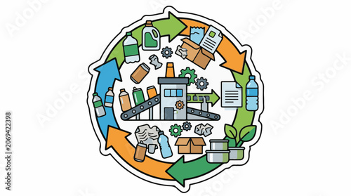Recycling process with bottles cans boxes and plant