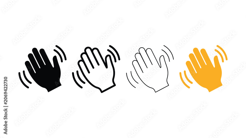 Fototapeta premium Set of four flat waving hand icons with motion lines